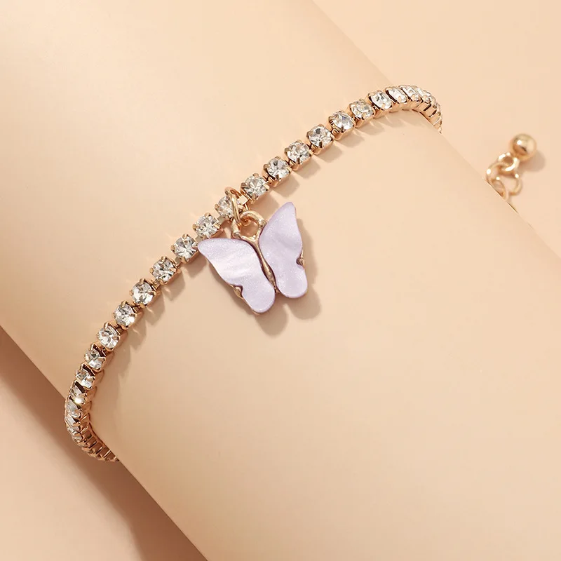 

fashion charms crystal ankle womans cz butterfly bracelet tennis