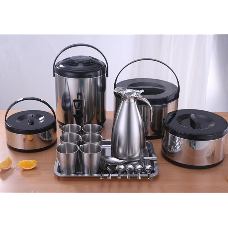 

Good Quality 19pcs Stainless Steel Insulated Food Warmer Container with Milk Tea Heat Preservation Bucket Barrel Set