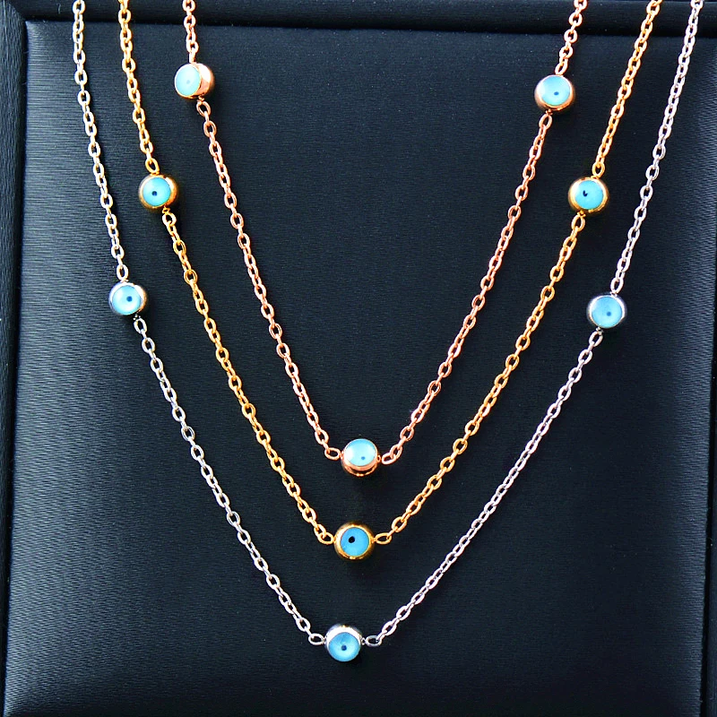 

Trendy Turkish Blue Eye Charm Necklace Adjustable 18K Gold Plated No Fade Stainless Steel Evil Eyes Choker Necklaces