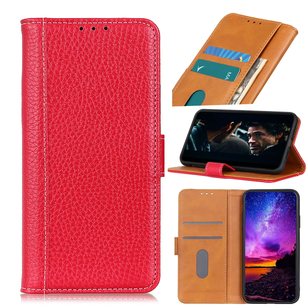 

Contrasting litchi pattern PU Leather Flip Wallet Case For Samsung Galaxy A33 5G With Stand Card Slots, As pictures