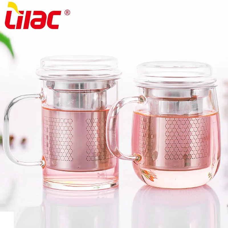 

Lilac BSCI SGS LFGB 430ml 450ml customized personalised clear water coffee cafe cup and tazas filter glass tea mug with logo