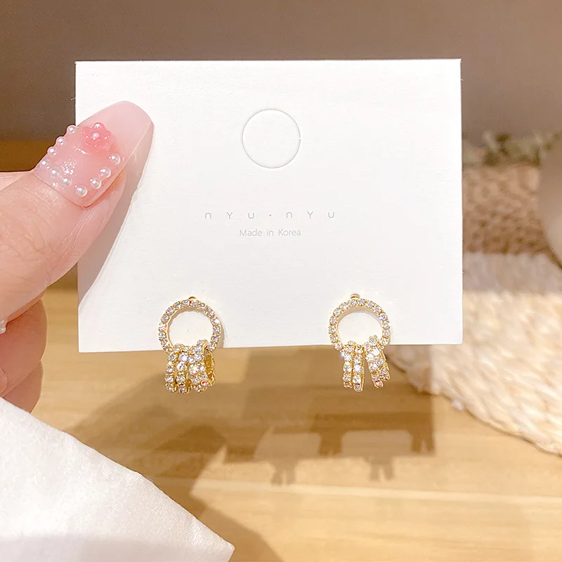 

Luxury Super Shining Link Circle Earrings for Women 14k Real Gold Elegant Zirconia Stud Earring Birthday Gift