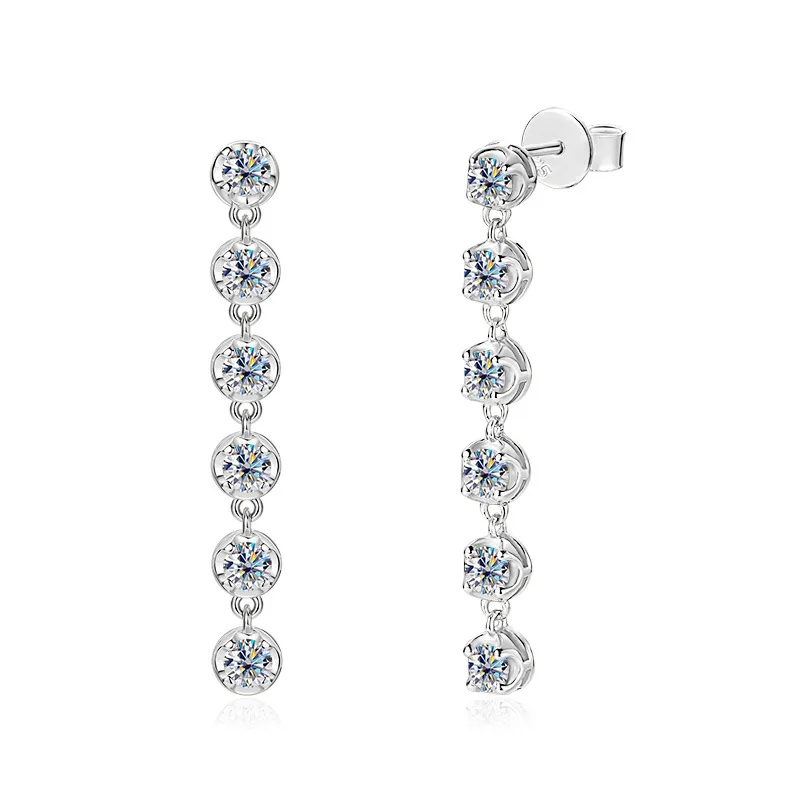 Wholesale  Iced Out Grade D Moissanite Earrings 925 Sterling Silver  0.6ct+0.6ct Moissanite GRA Certified Drop Earrings Women