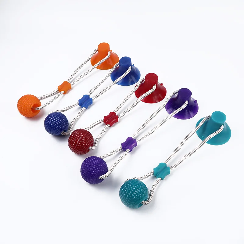 

Wholesale TPR Rubber Juguete Para Perros Molar Chew Bouncy Ball Pet Tooth Cleaning Tool Dog Toy With Suction Cup Rope