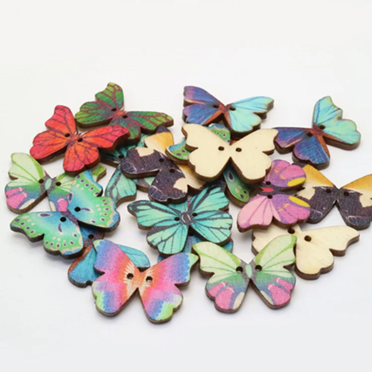 

yiwu wintop classic retro style two hole colored sewing wooden butterfly buttons for diy scrapbooking craft