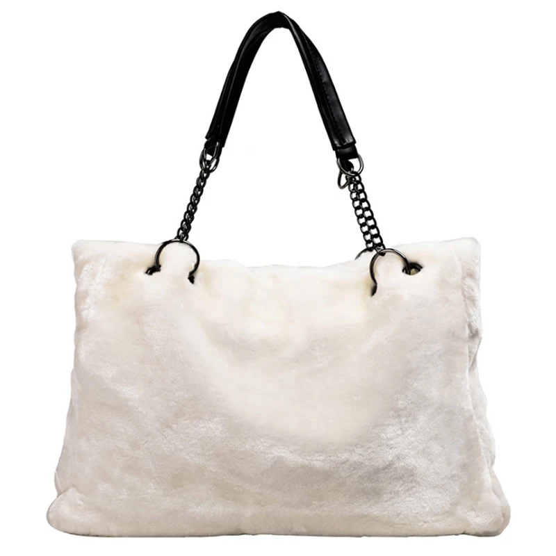 

Autumn Winter Large Capacity Ladies Warm Plush Shoulder Tote Bag Stylish Velvet Fur Handbag For Women, White,black,red.gray,brown