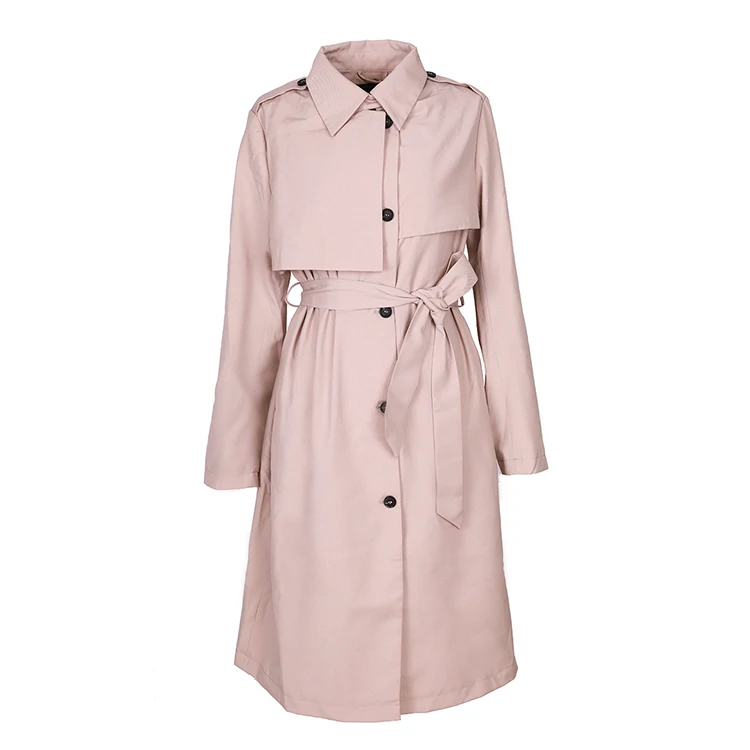 

trench women coat women's spring new style temperament lace-up fashion jacket Mid-length over-the-knee trench coat, Pink