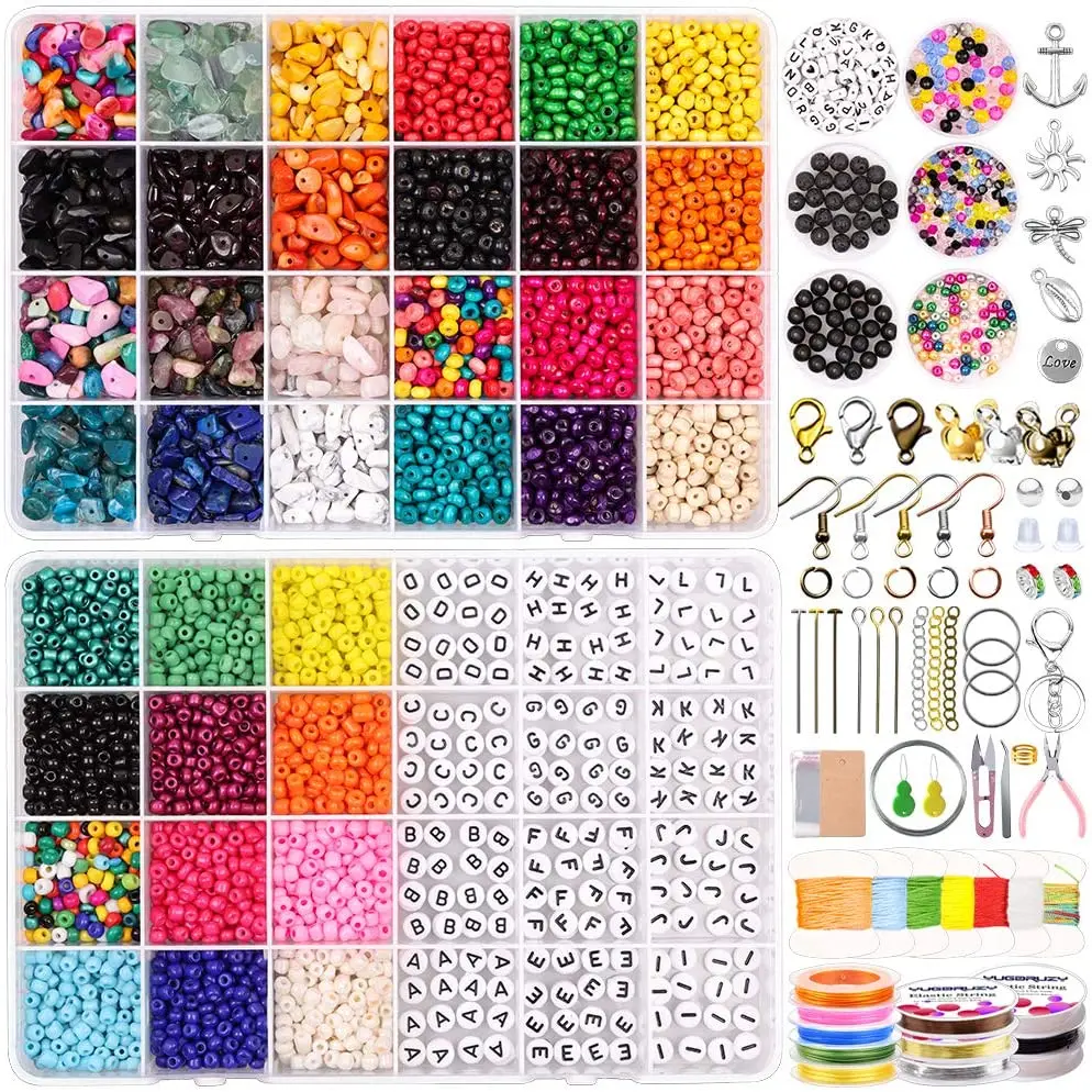 

Jewelry Making Supplies Kit for Adult Includes Glass Seed Beads Letter Beads Wooden Beads with Findings Charms Tools, Colorful