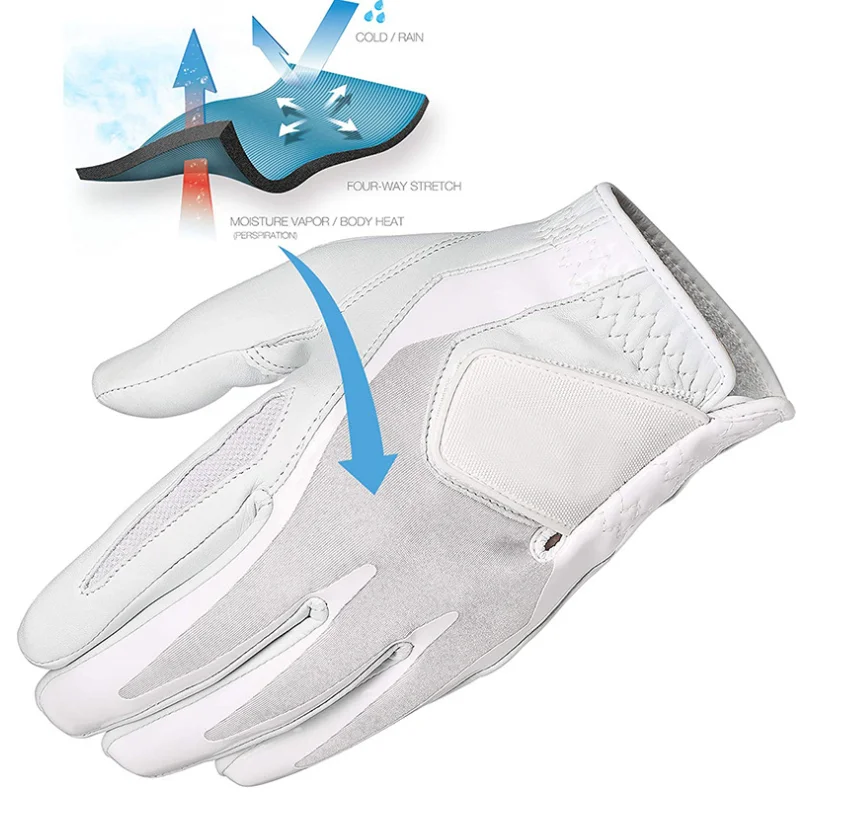 

full cabretta leather golf gloves men woman leather golf gloves custom design golf glove, White