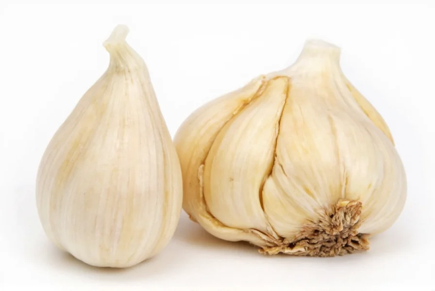 Garlic clove conversion chart showing fresh cloves next to measured minced garlic