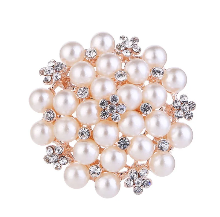 

Wholesale fashion crystal girls alloy flower pink popular fashion pearl brooches