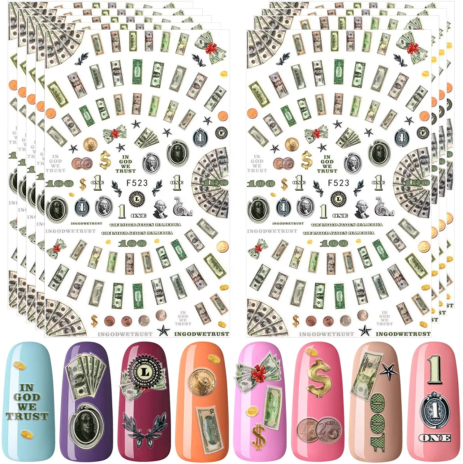 

3D halloween nail designs Design Art Sticker Money Wealthy Rich Style Nail Stickers Wraps Foil Dollar Nail Sticker