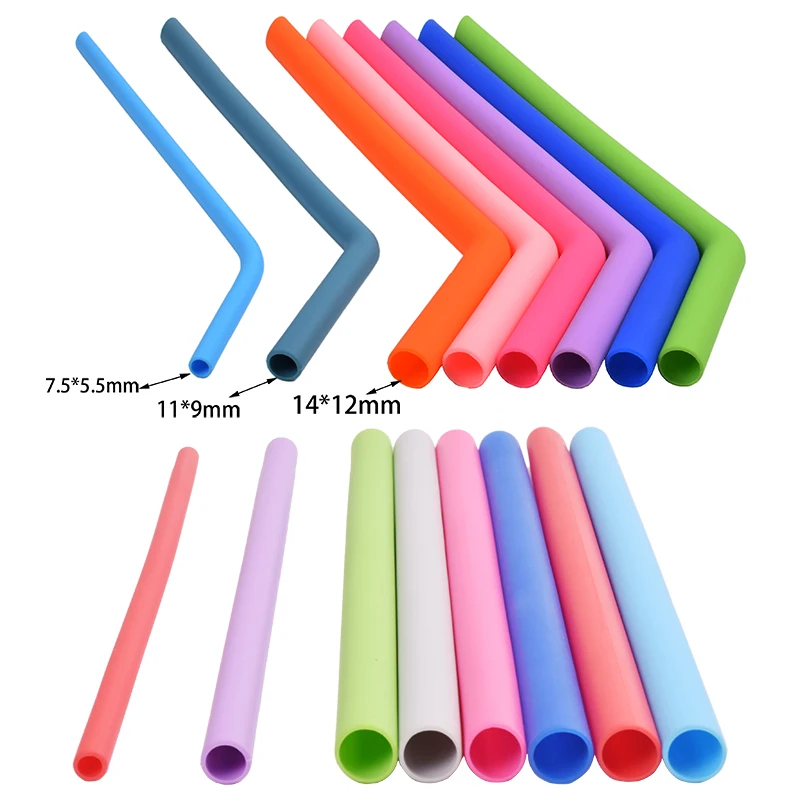 

Amazon HOT Sales 6Colors Food Grade Reusable Silicone Rubber Eco Friendly Straw With Cleaning Brush For Drinking Silicone Straws, Any color is available