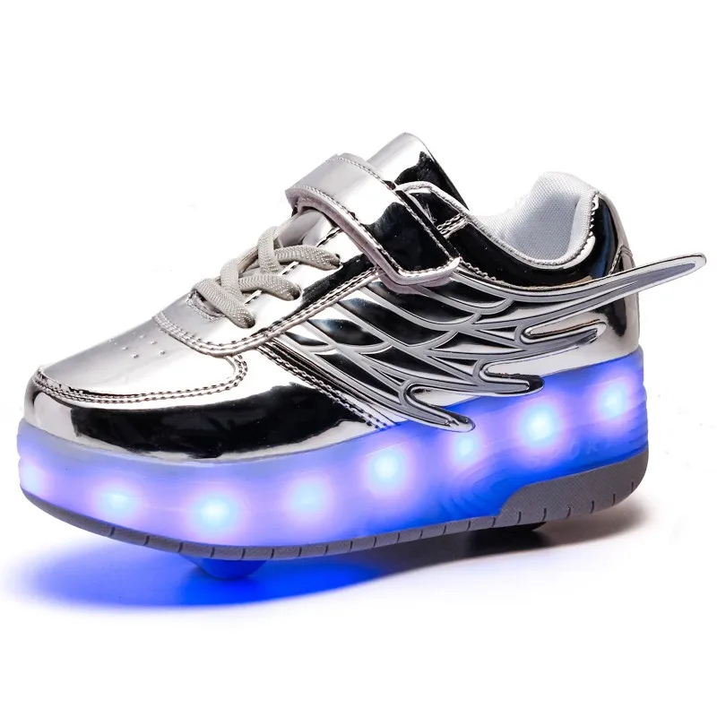 

Jongens Schoenen Usb Charging Heelies Shoes Automatic Led Lights Roller Skates Trainers Kinder Schuhe Double Wheels Boots