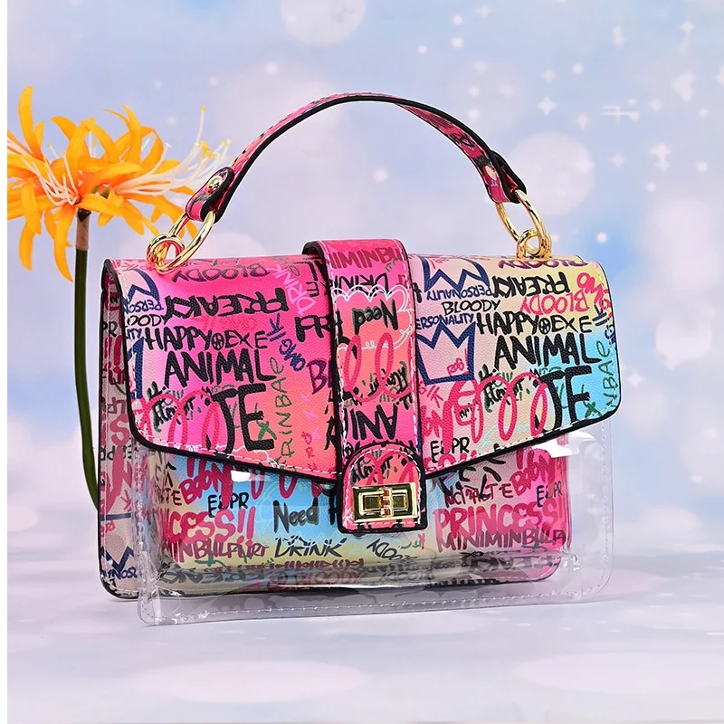 

Graffiti bags handbag women crossbody bags black graffiti shoulder bag rainbow graffiti purses handbags