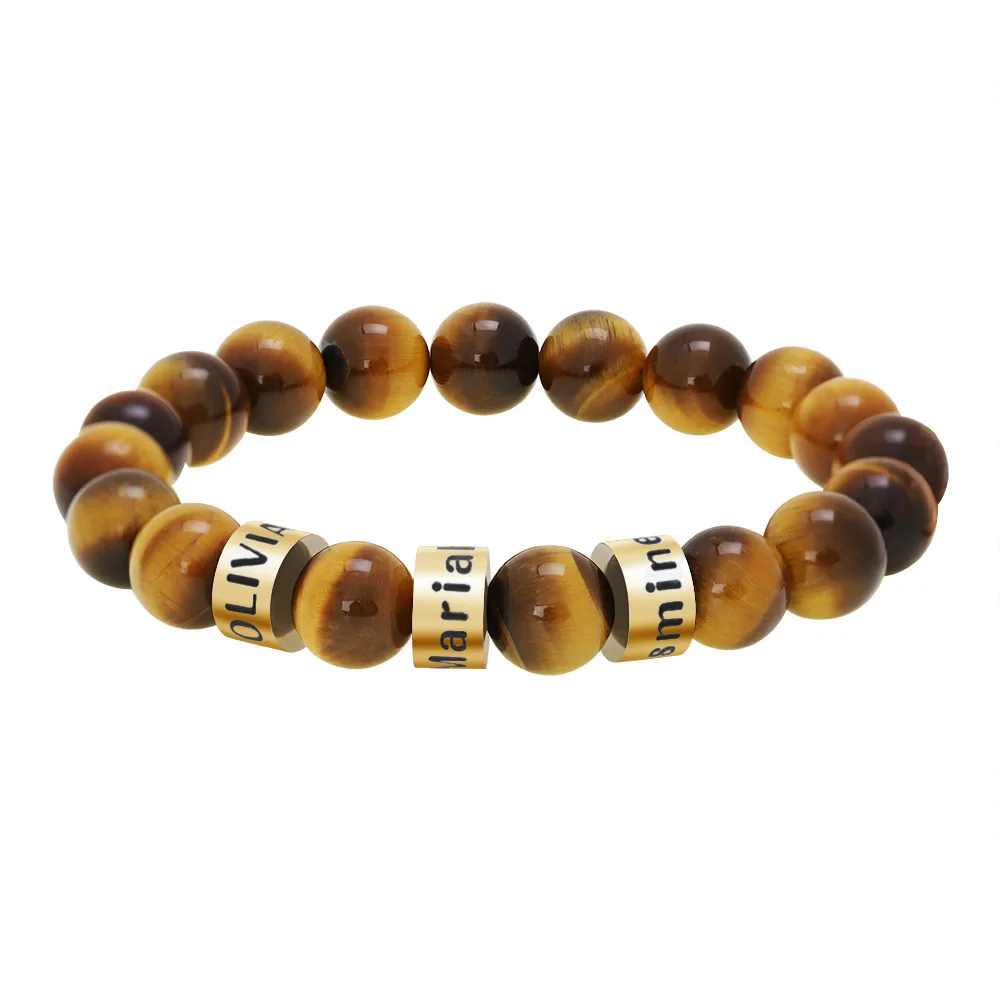 

Natural Gemstone Beaded Stretch Diy Stainless Steel Custom Logo 10Mm Yellow Tiger Eye Stone Bracelet