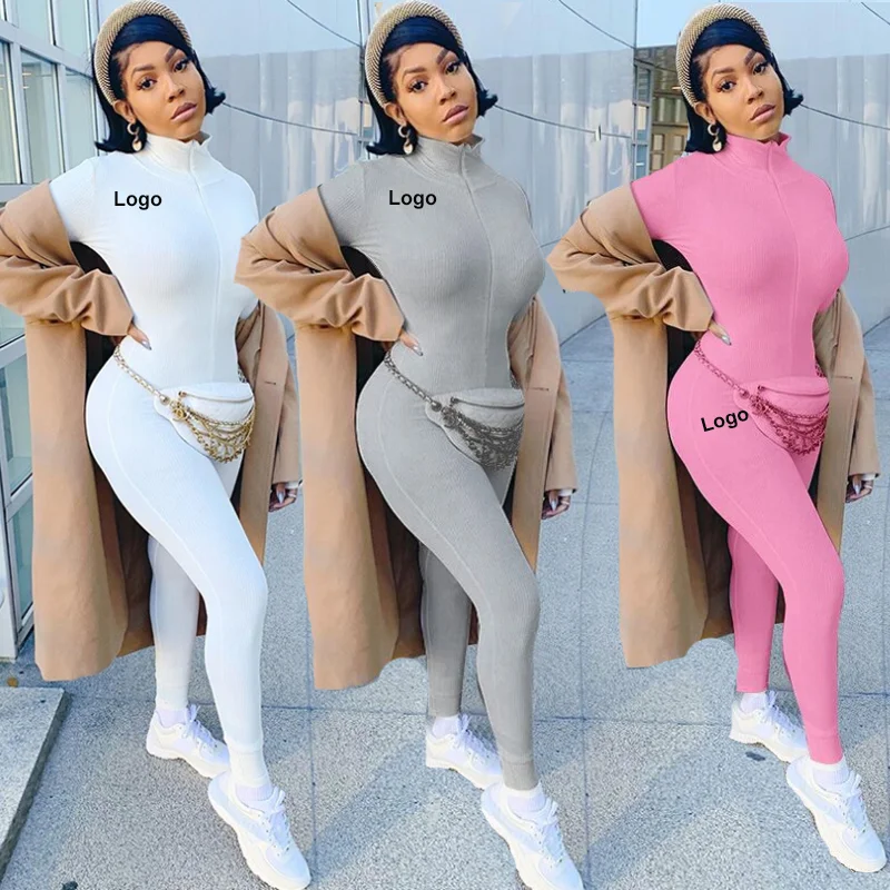 

New Arrival Seamless Fitness Yoga Wear Winter Women High Neck Embroidery Slim Fit Fitness Jumpsuit, As picture