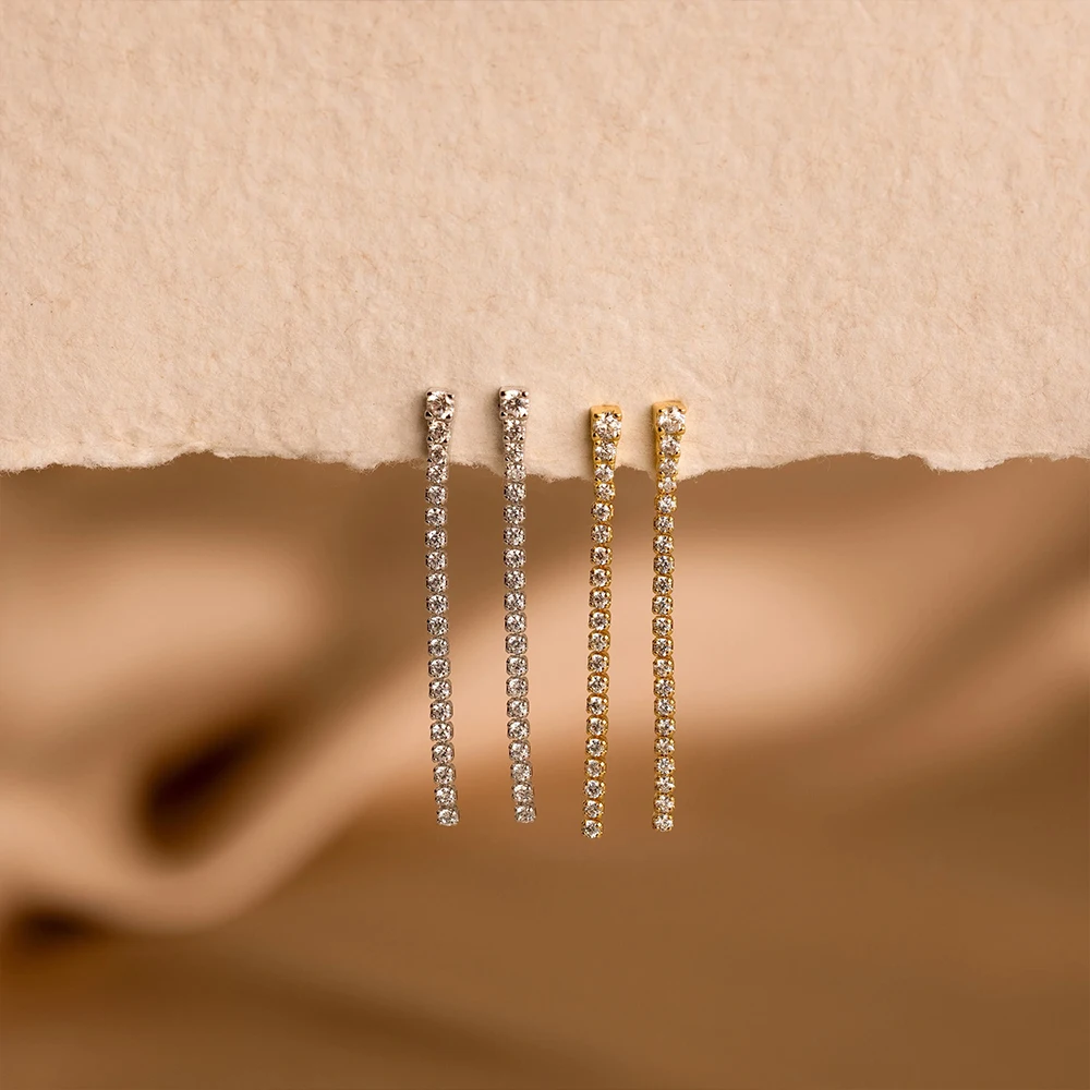 Dainty Pendientes De Acero Inoxidable Stainless Steel Long Drop Earrings Gold Plated Zircon Tassel Tennis Chain Earring Women