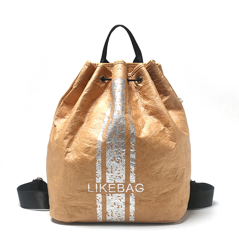 

LIKEBAG fashion large capacity lightweight washable kraft paper environmental protection double sided backpack for Unisex