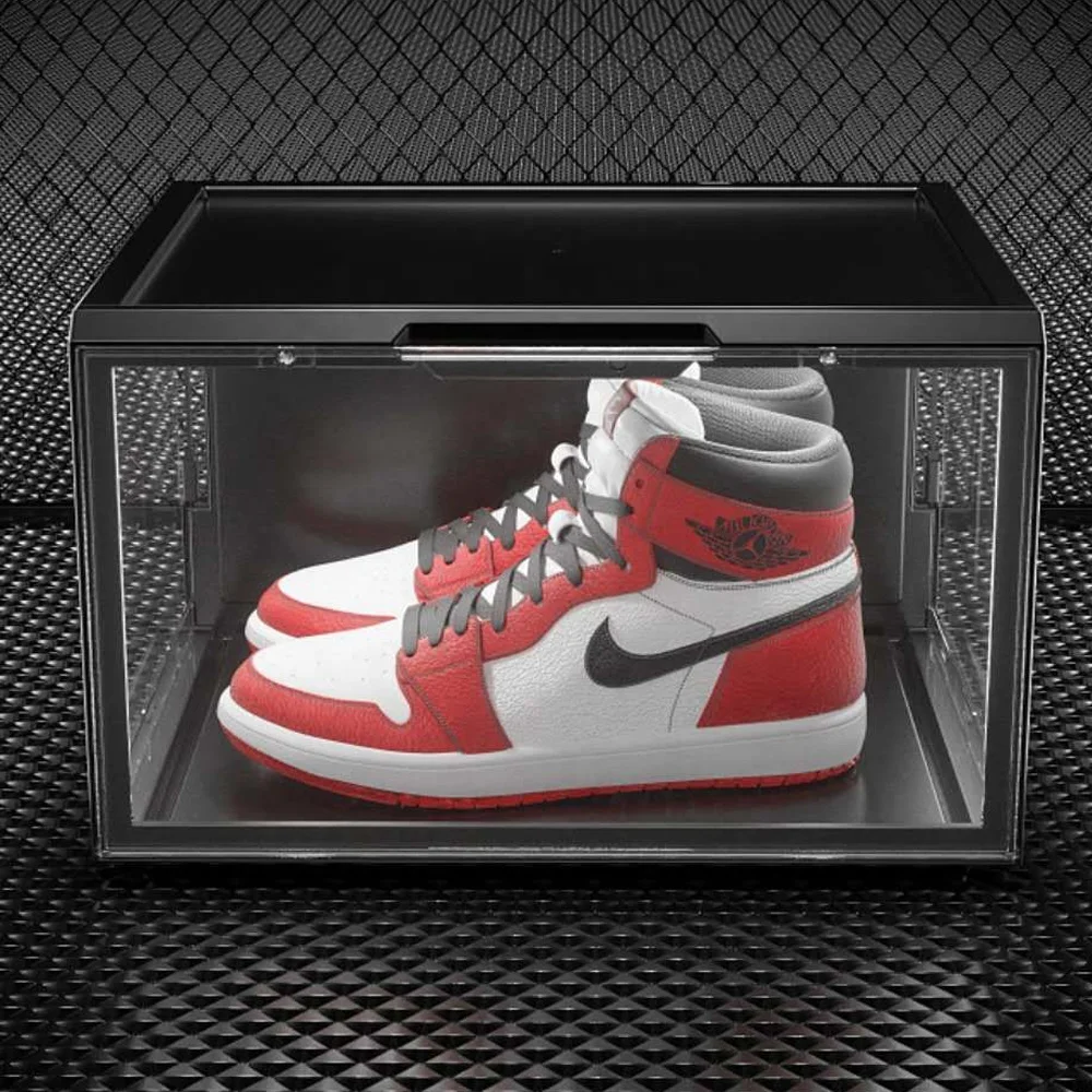 

Sound activated sneaker box led clear magnetic custom giant transparent shoe box with led stackable shoe storage box led