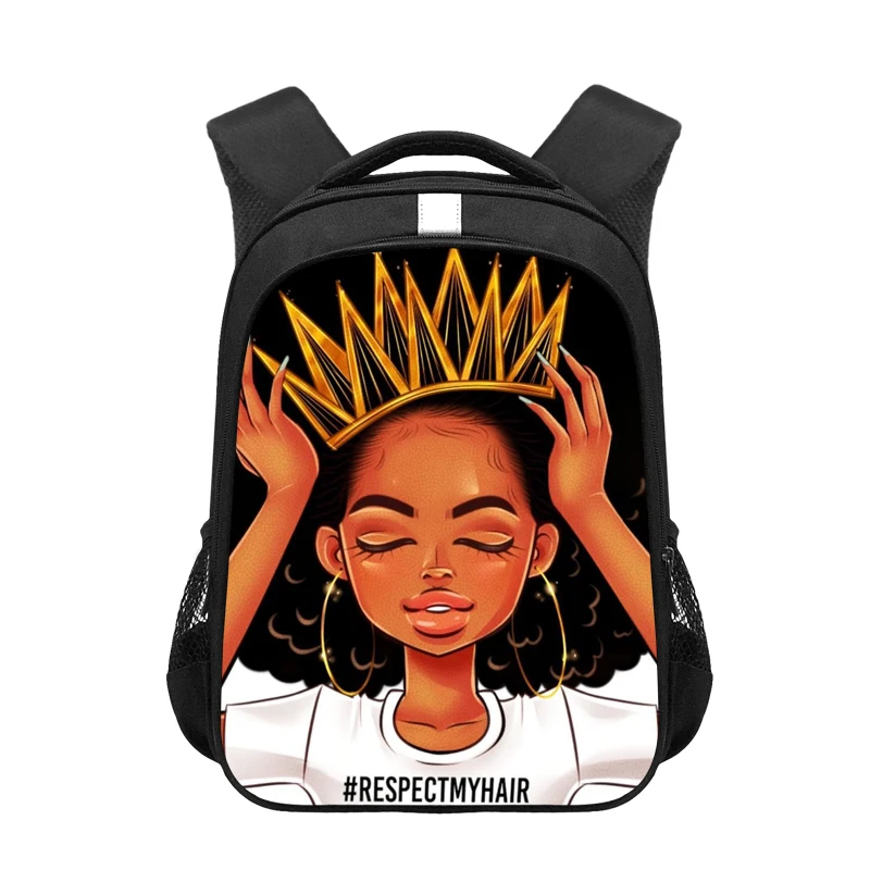 

Sublimation Printed Fashion Bag African Black Girl Design Backpack 13/16 Inches School Knapsack for Kids Bookbags Mochila, Black with graphic prints