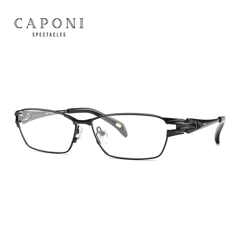 

CAPONI New Fashion Men Hollow Out Desgin Comfortable Pure Titanium Business Glasses Frame Optical Eyeglass Frame, 3 colors