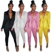 

elegant fall clothing for women v neck long sleeve ruffled 2 piece set office wear
