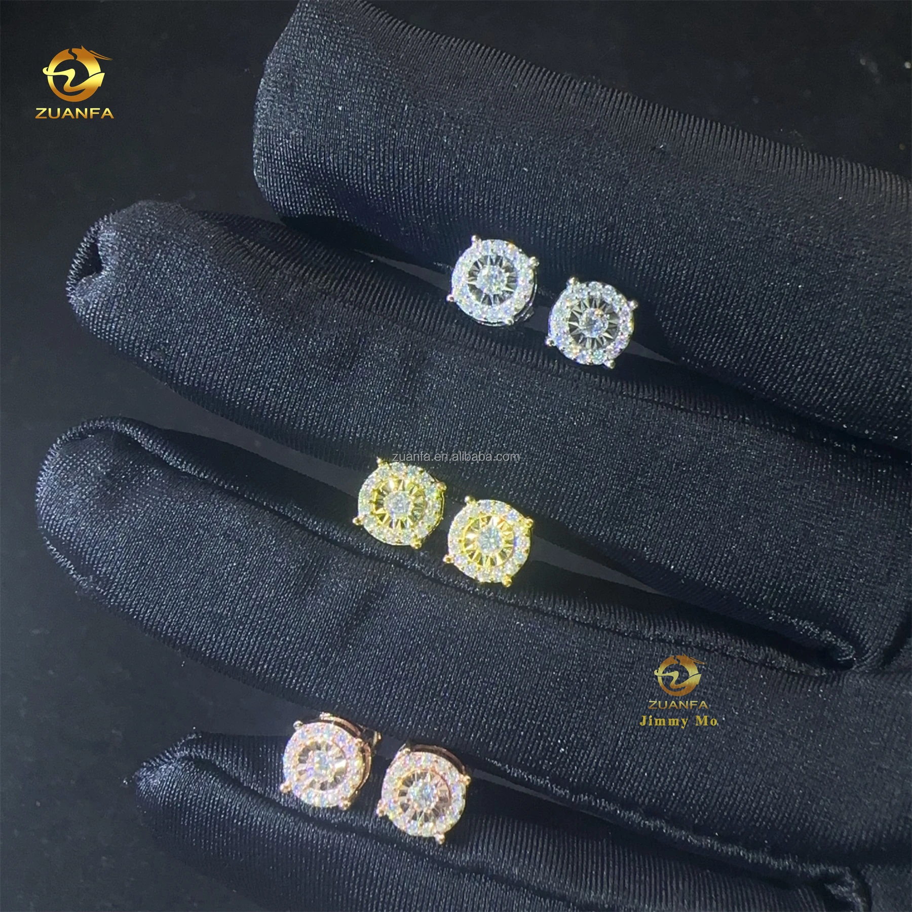 New Arrivals Cute Shining Diamond Cut Style Hip Hop White Gold Plated S925 Flawless Moissanite Diamond Screw Back Stud Earrings