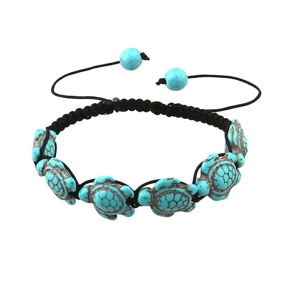 

Bohemian Braided  Rope Turquoise Stone Bracelet Turquoise Sea Turtle Bracelet, As picture