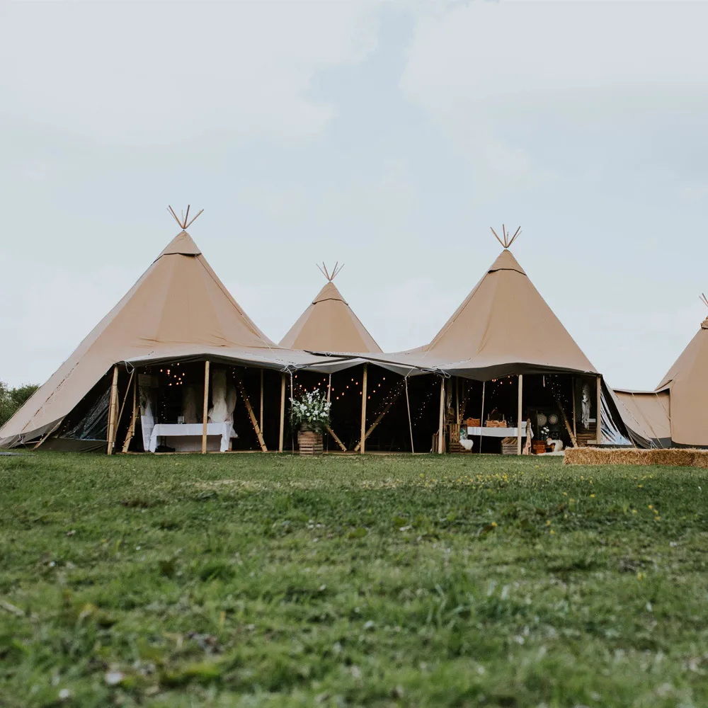 Size Custom Teepee Tent Wood Pole Waterproof Canvas Teepee Tent For