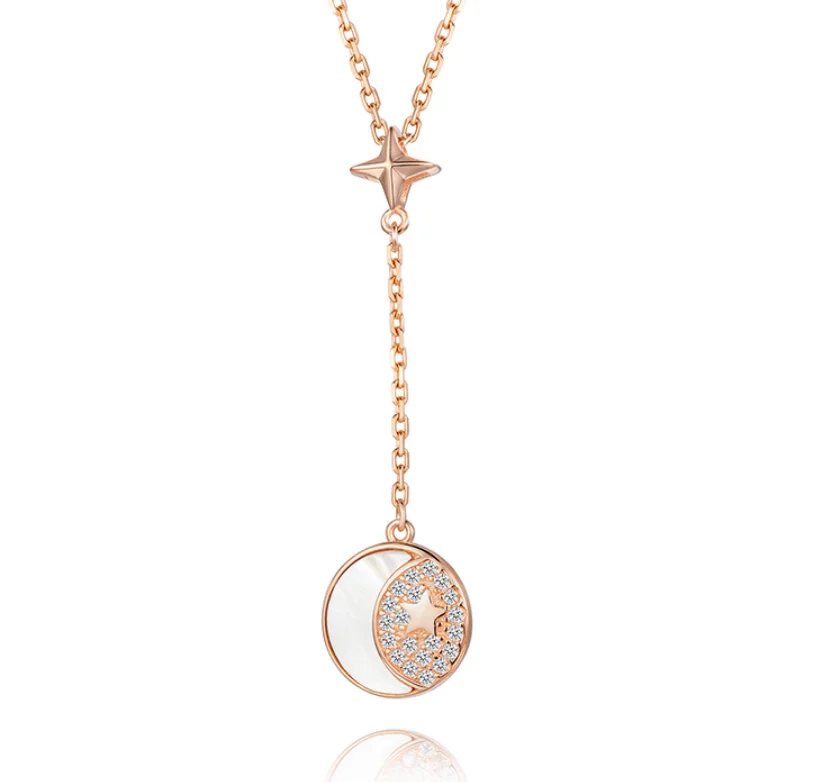 

Factory Price Moon Rose Gold Bling Zirconia Jewellery Necklace Star Necklace Sterling Silver Jewellery For Women