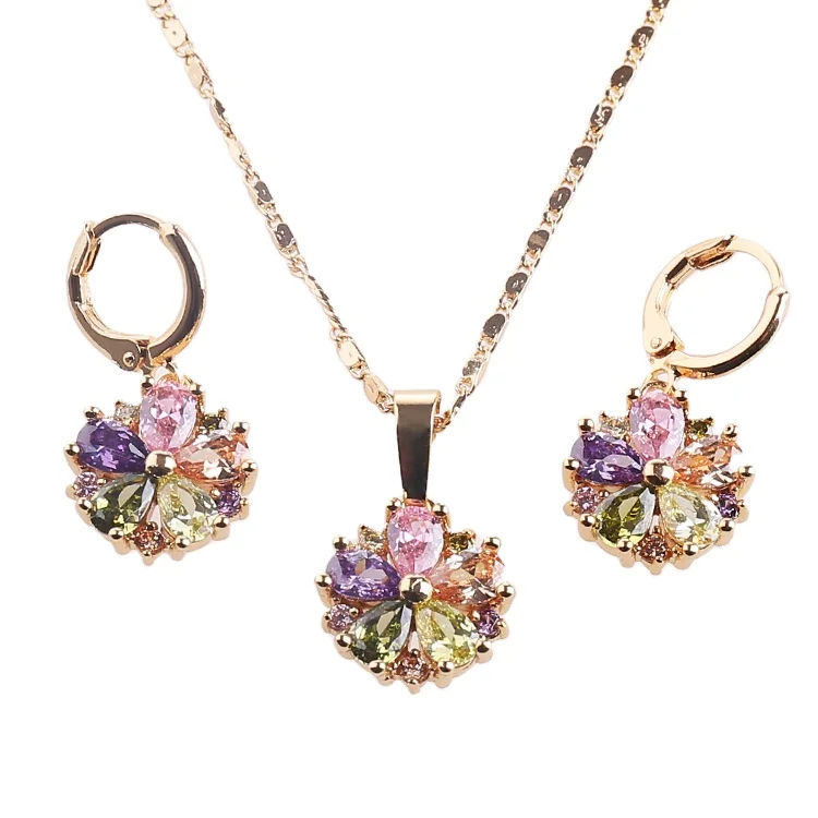 

Heng Dian Alibaba Website Wholesale Elegant Women Gold Plated Earring Pendant Jewelry Sets