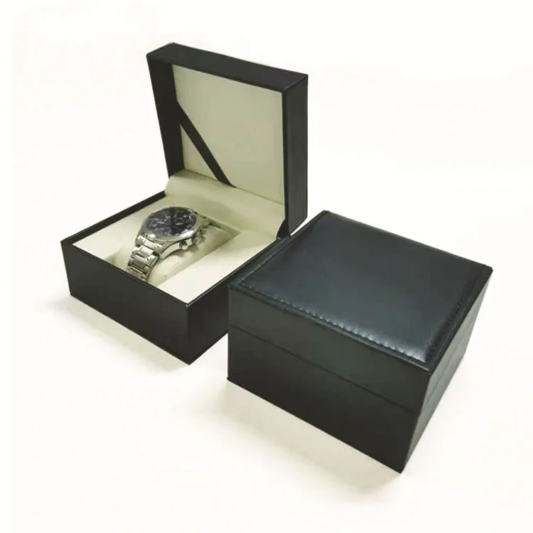 PU leather watch high-grade plastic blue packaging box can be printed LOGO hot gold silver watch box