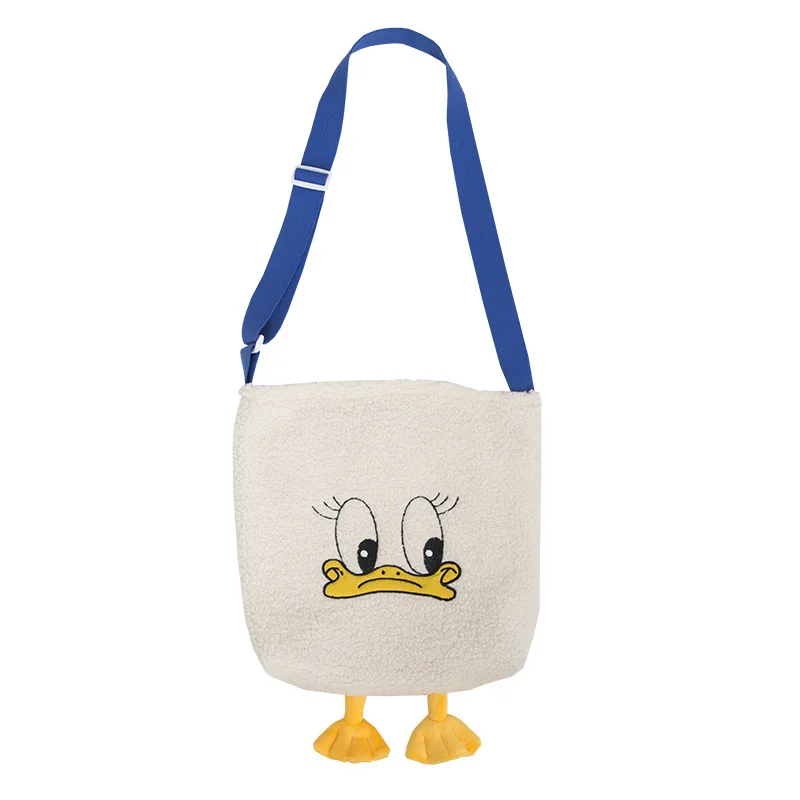 

Plush lamb cashmere single shoulder bag big eyed little yellow duck adjustable messenger female fashion bag, Customizable