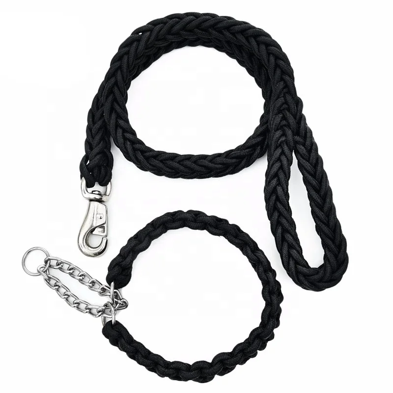 

Wholesale Black Nylon Braided Pet Leashes And Collars Large Dog Rope Walking Leads, 17 colors available