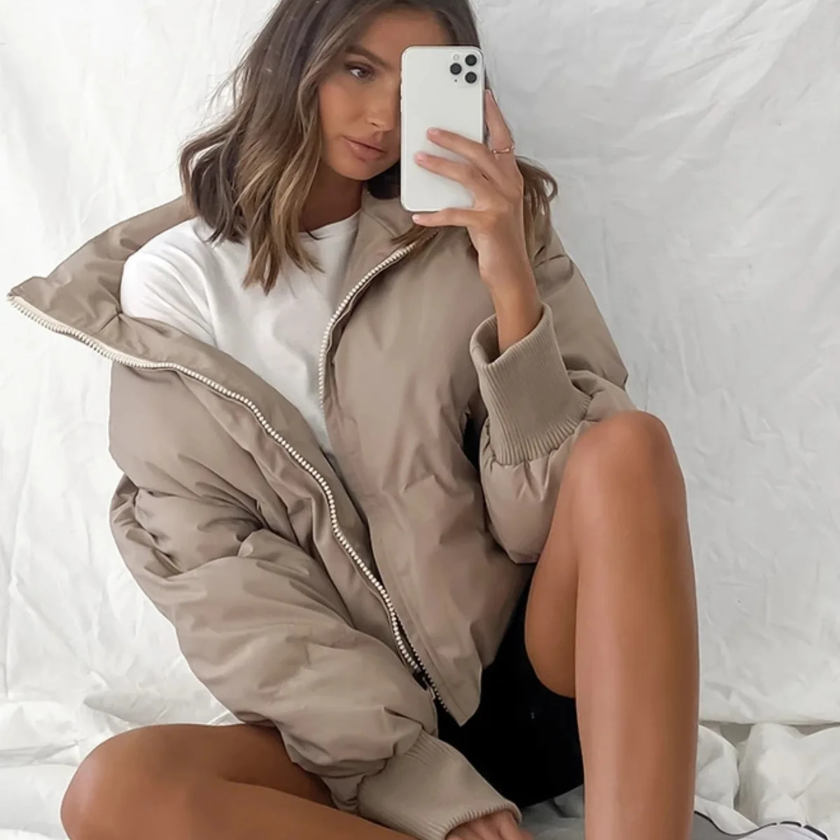 

Amazon Casual Cotton Vest Women Jacket Solid Color Loose And Bodycon long Sleeve Women Bubble Coats, Pictures