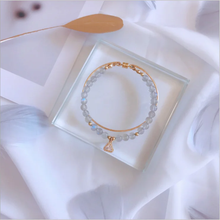 

Charming  gray moonstone quartz Bracelet 14k gold white crystal Bracelet for Women Jewelry, Grey
