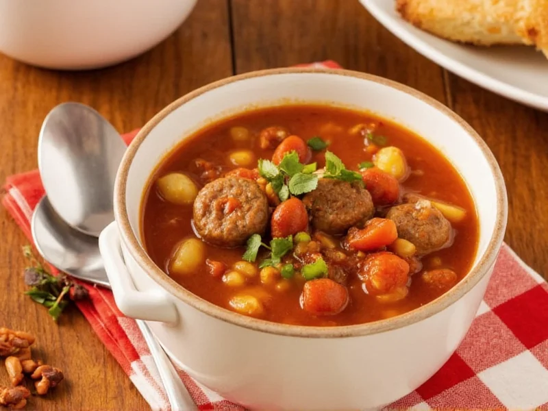 Italian sausage soup with vegetables in a pot