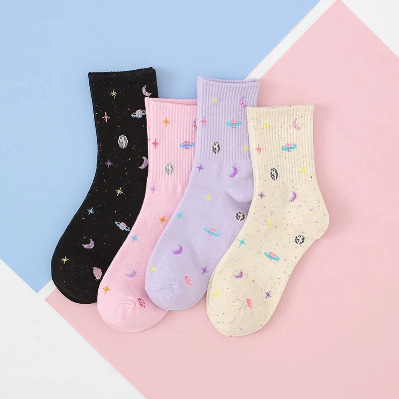 

HF women Socks Stocking High Quality Comfortable Starry Sky Pattern Knitting Cotton socks