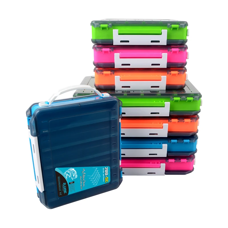 

ILURE 27*19*4.7cm Plastic Squid Hard Fishing Lure Tackle Box With Handle, Green/orange/pink/blue/yellow/transparent