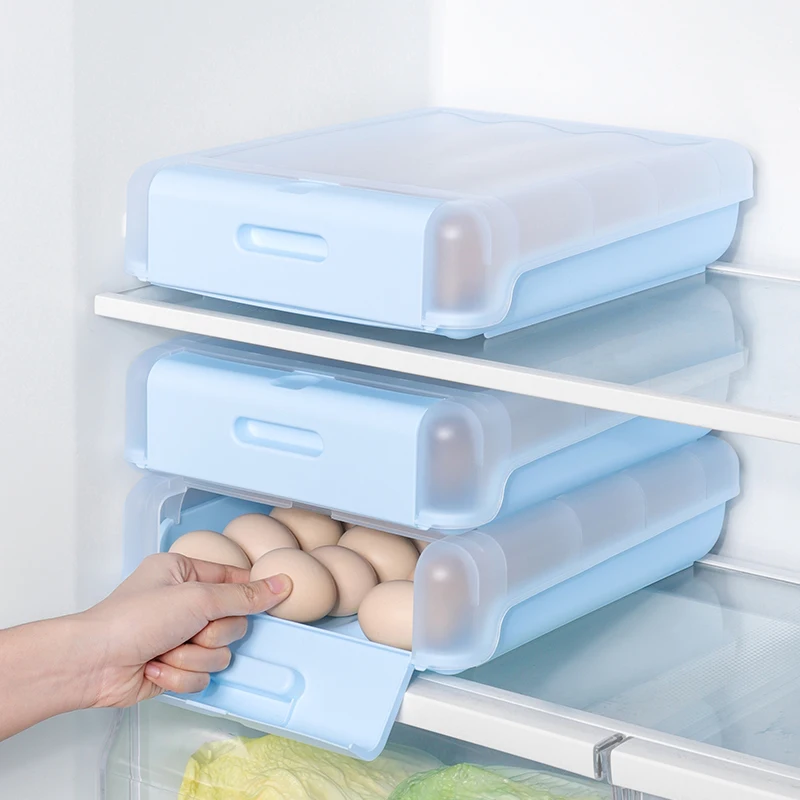 

Fashion Egg Box Container Refrigerator Egg Storage Box Kitchen Plastic Material, Blue / white