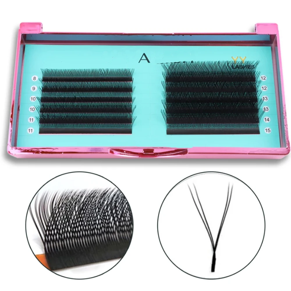 

HongJun Top Quality 6-20mm available Grafting YY Design Volume Eye Lashes Extensions Thick Soft W Shape silk or synthetic lashes, Black/color/oem