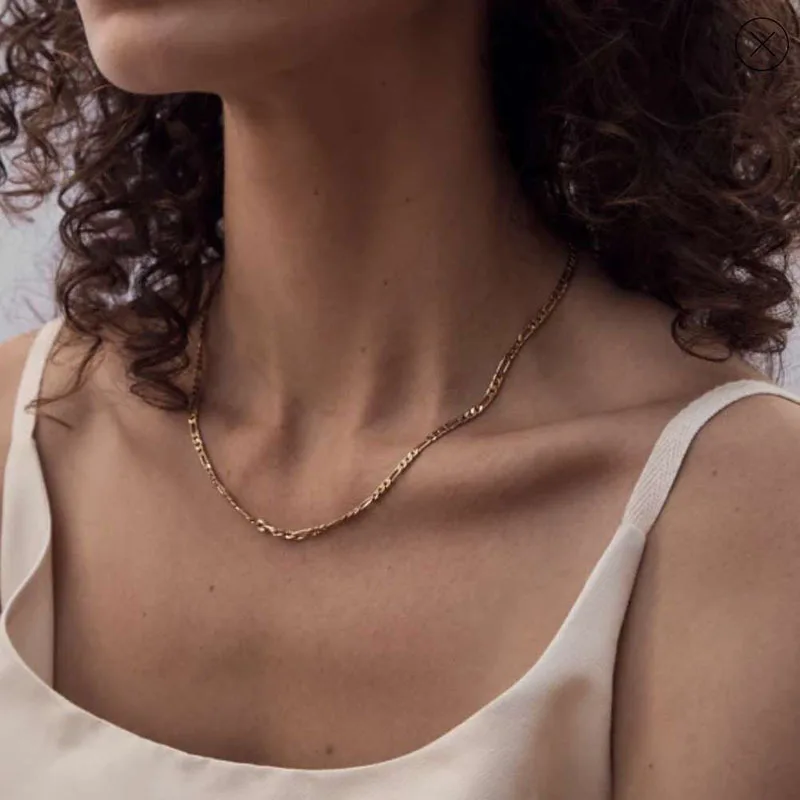 

18K Gold Plated Figaro Chain Necklace Stainless Steel Choker Necklace Trendy Jewelry