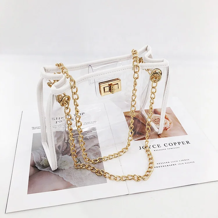 

Latest jelly transparent bags PVC metal square chain messenger bags women handbags for women tote bolsas femininas