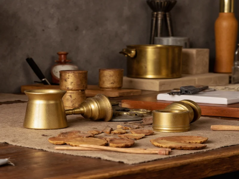 DIY brass polishing supplies on wooden table