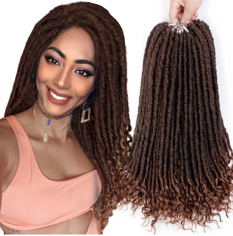 

LW-66QT Vigorous Faux Locs Straight Goddess Locs Crochet Hair with Curly Ends Synthetic Prelooped Crochet Twist Hair Extension, Color list attached