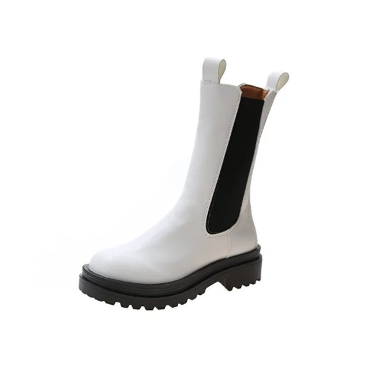 

New autumn/winter 2020 thick - soled British style boots, White, black, orange