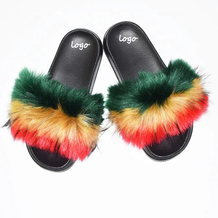 

WAREHOUSE furry 2022 Faux fur factory wholesale customer color fluffy slides sandals woman winter fur slippers