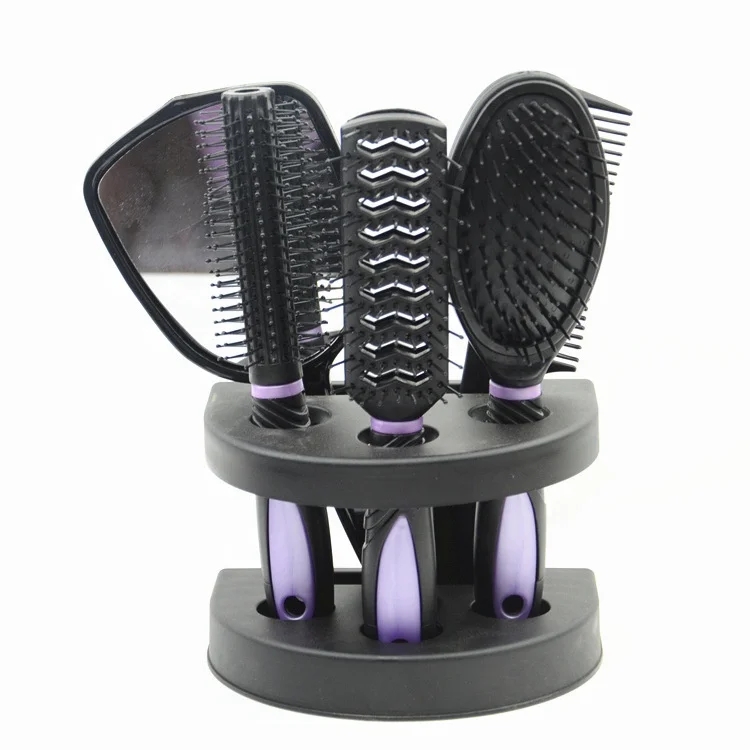 

Hair Brush Set with Detangling Nylon Pins Massage Paddle Brush Cushion Combs Handle Mirror, Blue, purple, pink, red