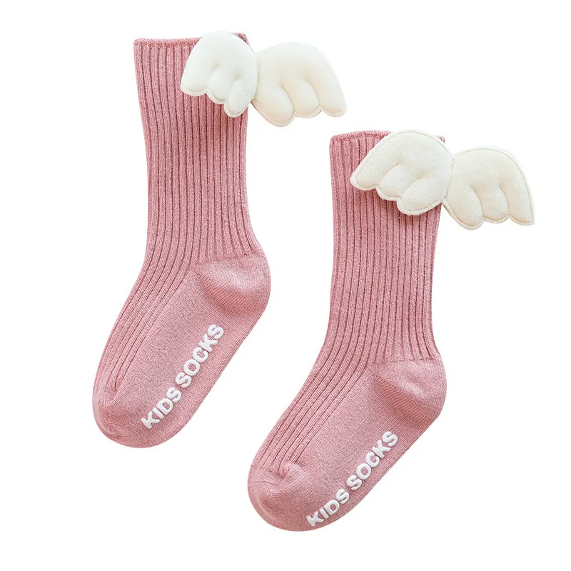 

Cute knee high stockings 3d cartoon pattern children socks spring and autumn cotton angel wings non-slip socks